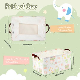 Yoojahow 2 Pack Boho Rectangular Storage Basket with Handles Toys Storage Box Bin Collapsible Canvas Toys Organizer Bin Nursery Hamper Gift Baskets for Books Laundry Room Decor