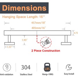 NearMoon Bath Towel Bar, Bath Accessories Thicken Stainless Steel Shower Towel Rack for Bathroom, Towel Holder Wall Mounted (1 Pack, Matte Black & Gold, 18 Inch)