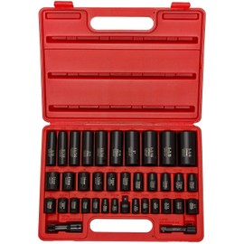 NEIKO 02443A 3/8" and 1/2" Drive Master Impact Socket Set | 38 Piece | Standard SAE (Inch) and Metric (mm) Sizes Below | Deep and Shallow Kit | Cr-V Steel | Includes Duometric Sockets