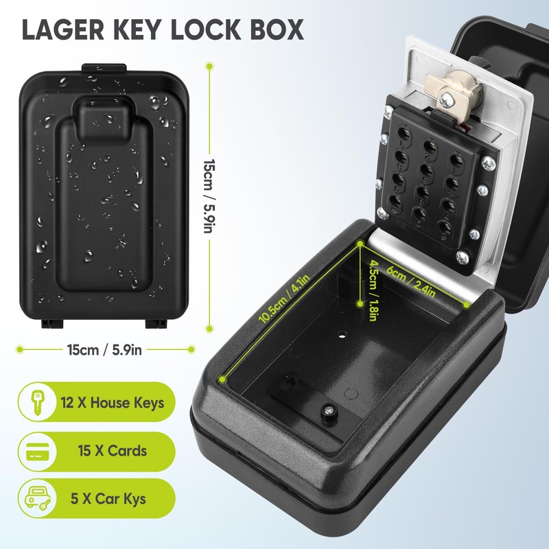 NEWIROVE Key Safe with Number Code Large Key Safe Outdoor