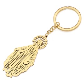 DOWAY Stainless Steel Jesus Cross Keychain Virgin Mary Guadalupe Keyrings for Women Girls Religious Gifts, Gold Virgin Mary B, W2L2