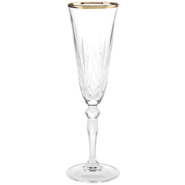 Lorren Home Trends Siena Collection Crystal Flute Glass with Gold Band Design, Set of 4