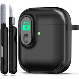 RFUNGUANGO Compatible with AirPods Case with Cleaning kit, Anti-Fall Lock Design, Powerful Drop Protection, TPU Skin-friendly Texture Compatible with AirPods 2nd 1st Generation Charging Case,Black