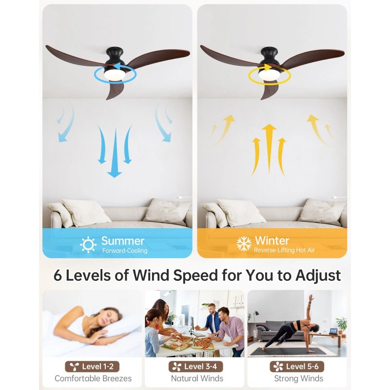 Sofucor Smart Solid Wood Ceiling Fan Phone/Voice/Re