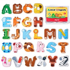 JoyCat Wooden Thick Alphabet Fridge Magnets, Large Size Cute Animals Fruits Colorful ABC Magnetic Letters 26 Uppercase Letters and 0-9 Numbers Toy Set:_Zoo - 10 Pcs