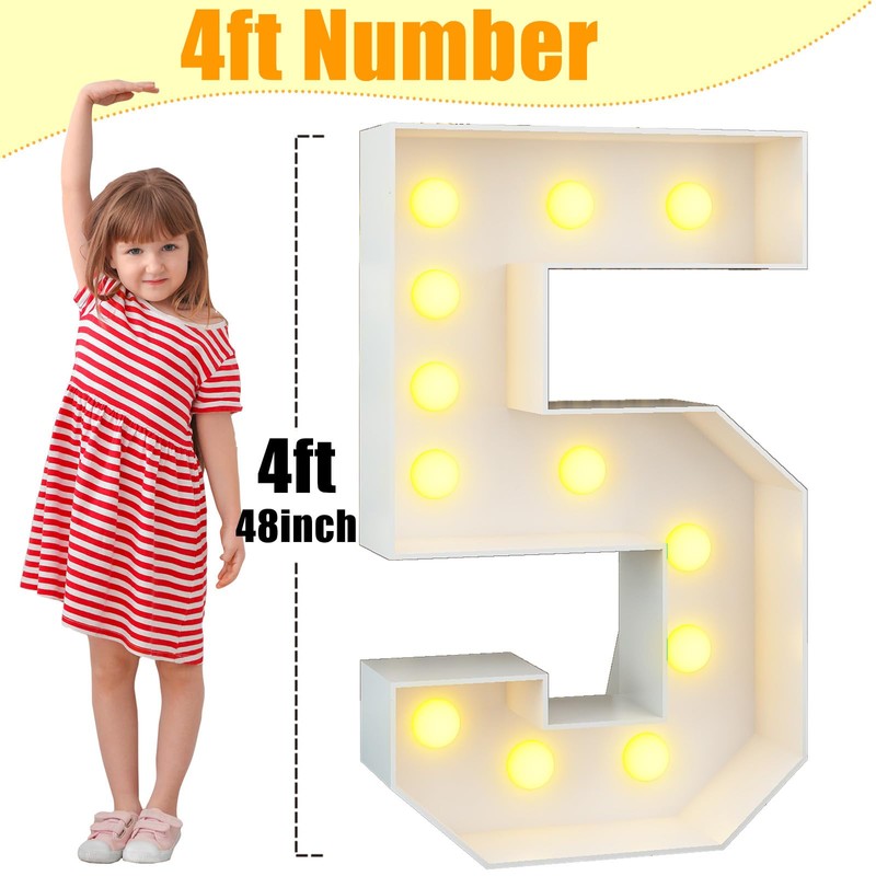 4ft Light up Number 5 White Numbers with Lights 5th