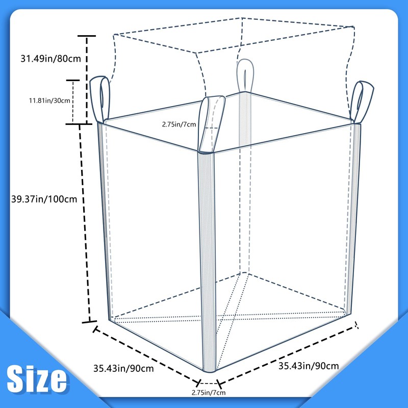 S-Helper FIBC Bulk Bag - 4400 lbs Capacity, 35x35x43 inches,