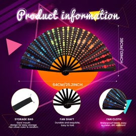 QIYUDA 3 Pcs Large Line Dancing Fan, Foldable Boots on The Ground Hand Fan, Big Fans Handheld Line Dance Clap Fans (Bright Lights)