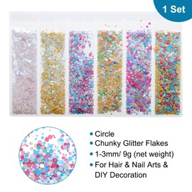 sourcing map Holographic Chunky Glitters, 6 Rainbow Chunky Glitters Resin Epoxy Accessories Crafts Sequins Decor, Circle Chunky Glitters Flakes for Hair Nail Art, Sparkle at Party/Festival