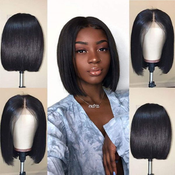 Short Straight Bob Wigs Human Hair 13x4 Lace Front Wigs for Black Women Jaja Hair 130% Density Pre Plucked with Baby Hair Natural Black Color 10 Inch