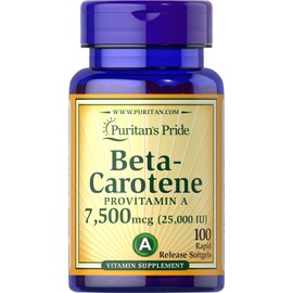 Puritan's Pride Beta Carotene Provitamin A 7,500mcg (25,000 IU), Vitamin Supplement for Immune System, Antioxidant and Eye Health Support, 100 Day Supply, 100 Rapid Release Softgels