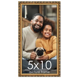 Poster Palooza 5x10 Traditional Gold Complete Wood Picture Frame with UV Acrylic Plexiglass, Foam Board Backing & Hardware Included - 5x10 Inch Frame