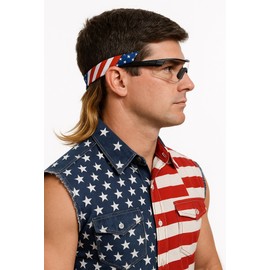 HandinHandCreations USA Mullet Sunglasses Headband American Party Costume - 4th of July Summer Fun