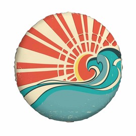 Sun and Sea Waves Spare Tire Cover Nature Poster Polyester Universal Wheel Tire Cover for Trailer Camping Weatherproof for Rv SUV Truck Camper Travel 15 inch