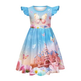 LQSZ Girls Nightgown Flutter Sleeves Nightie Fairy Castle Princess Casual Dress forl Little Girls 3 4t