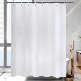 YISURE White Weighted Fabric Shower Curtains 200cm Drop, Large Shower Curtains for Bathroom Decor, Waterproof Shower Curtain with Weighted Hem 180x200cm