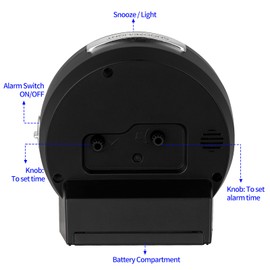 4.3" No Ticking Analog Alarm Clock,Silent Readable for Seniors,Easy to Set,Gradual Rise Alarm,Big Numbers,On/Off Switch on Side,Gentle Wake,Snooze,Lighted on Demand,Battery Operated,Black
