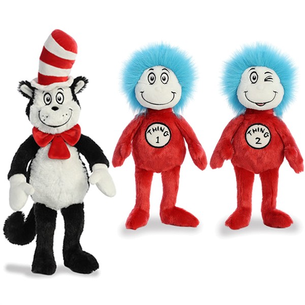 Aurora Plush Bundle of 3, 20" Cat in the Hat, and 12" Thing 1 & 12" Thing 2
