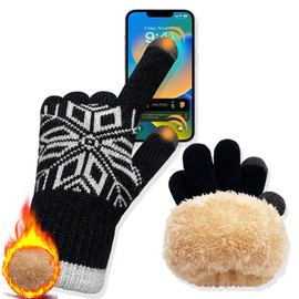ehsbuy Winter Gloves Men's Thermal Touchscreen Warm Gloves Men's Knitted Gloves Winter Gloves Men with Soft Fleece Lining, SnowBlack