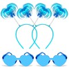 Domkier 4 Pack Blue Ponytail Headband and Heart Sunglasses Feathers