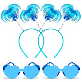 Domkier 4 Pack Blue Ponytail Headband and Heart Sunglasses Feathers Head Bopper Accessory for Costume Cosplay Party School Festivals