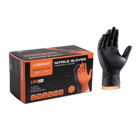 ANBOSON Disposable Nitrile Gloves,Industrial 10Mil Disposable Gloves Latex free, Powder Free,Mechanic Gloves,Diamond Texture (Black of 100, Large)