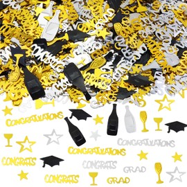 Tupalizy 50g Graduation Confetti Congratulations Decorations Congrats Grad Star Glitter Sprinkles for Table Centerpieces Cards Graduation Cap Party Decor School Celebration Supplies, Black,Silver,Gold