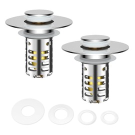 2 Pack Bathroom Sink Stopper Drain Strainer for US 1.1''~2.36'' Sink Basin Hole, Universal Pop Up Sink Drain Strainer, with Removable Stainless Steel Filter Basket and 4 Silicone Rings (Silver)