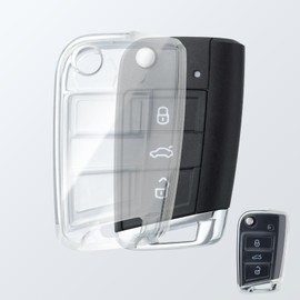 OFFCURVE Car Key Cover Case for VW, Seat, Skoda - 3 Buttons - Transparent - TPU Material - Signal Blocking & Anti-Theft - Protects & Personalizes Car Keys