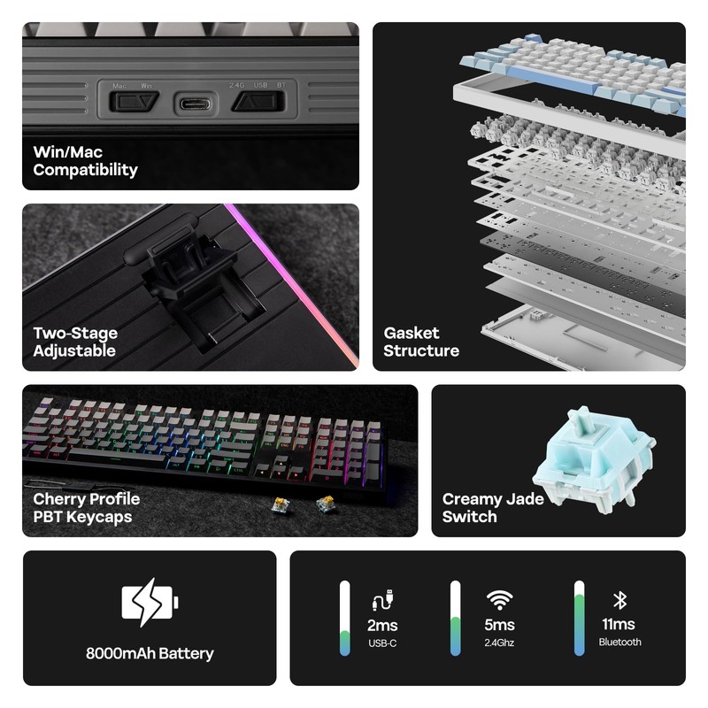 EPOMAKER TH108 Full Size Mechanical Keyboard, Wireless Gaming Keyboard with