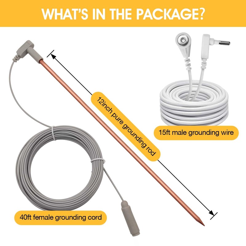 Copper Grounding Rod with 40ft Female Ground Cord, Portable Ground