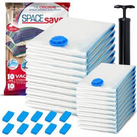 Grillman Vacuum Storage Bags - 10 Pack Small 24x16 Inches - Airtight Space Saver Bags for Travel and Storage - Durable Plastic with Hand Pump - Clear Vacuum Bags for Clothes Bedding and More