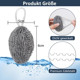 HSYTEK Pack of 4 Cleaning Cloths and 4 Hanging Steel Sponge, Reusable Stainless Steel Sponge, 30 x 30 cm Scratch-Resistant Dishcloth, Cleaning Sponge for Cookers, Pots, Cooker Hoods