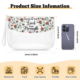 Gfhzdmf Inspirational Christian Gifts for Women Girl Clear Makeup Bag Religious Bible Verse Nehemiah 8:10 Travel Cosmetic Bag Spiritual Present for Daughter Sister Mom Aunt Toiletry Pouch With Zipper