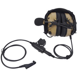 Pdflie Noise Cancelling Sound Pick Up Over The Ear Boom Mic U94 Tactical Ptt Headphone for Motorola APX 6000 8000 XPR 6550 7550 7550e(Desert Tanm,NATO US Military Wired)