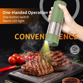 2Pack Electric Salt and Pepper Grinder Set USB Rechargeable with Warm LED Light, Adjustable Coarseness Lidaop Large Capacity Automatic Salt Pepper Mill Grinder for Kitchen, Restaurant, Outdoor, Green