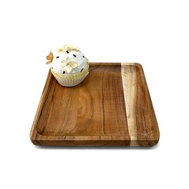 India Handicrafts Square Natural Woodgrain, Serving Tray Brown 8 x 8 Inch Acacia Wood Dinner Plate
