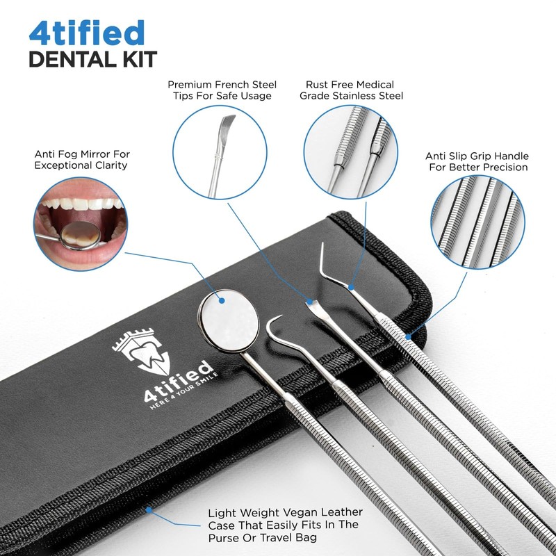 4tified Dental Tools Hygiene Kit 4 PCS French Stainless Steel