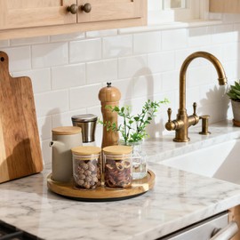 LAMU 10'' Acacia Wood Lazy Susan Organizer for Table Top, Lazy Susan Turntable for Cabinet, Kitchen, Countertop, Pantry Organization