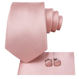 Hi-Tie Men Ties Sets Silk Stripe Paisley Necktie Pocket Square Cufflinks for Business Wedding,Blush Pink