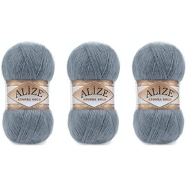 Alize Angora Gold Yarn 20% Wool 80% Acrylic Lot of 3skn 300gr 1805yds Thread Crochet Lace Hand Knitting Turkish Yarn (87-Medium Grey)