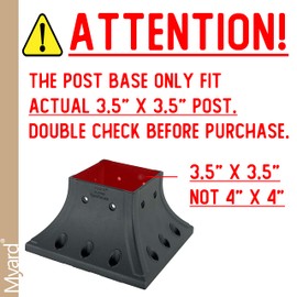 Myard 4x4 (Actual 3.5x3.5) Inches Aluminum Deck Post Base Furniture Cover Flange with Screws for Decking Patio Railing Handrail Fence Anchor (Qty 1, Black)