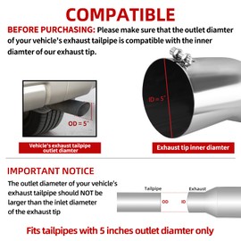 AUTOSAVER88 5 Inch Inlet Exhaust Tip, 5" Inlet 5" Outlet 15" Overall Length Stainless Steel Exhaust Tips Chrome Polished Tailpipe