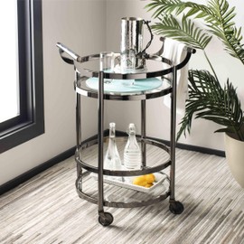 Safavieh Sienna Bar Cart, Black Nickel/Glass