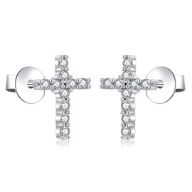 AoedeJ Cross Stud Earrings Sterling Silver Cubic Zirconia Religious Cross Earrings Stud for Women and Men (Style 2)