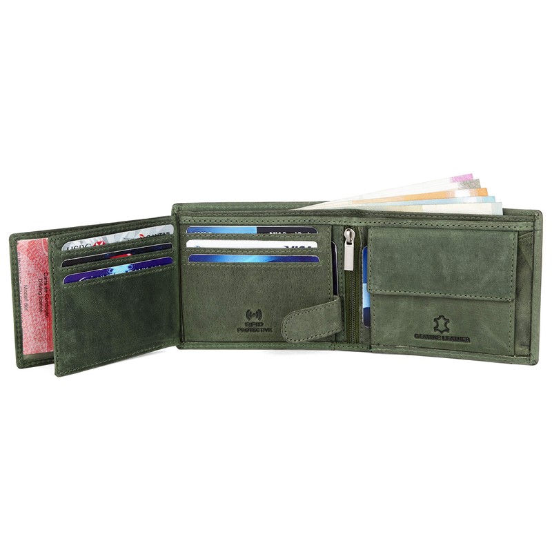 WILDHORN® RFID Protected Genuine Leather Wallet for Men, Green Hunter,