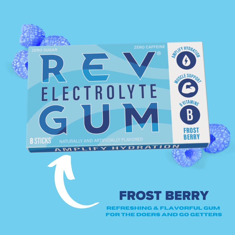 Rev Electrolyte Gum, Frost Berry, Sugar-Free with Essential Electrolytes, 12