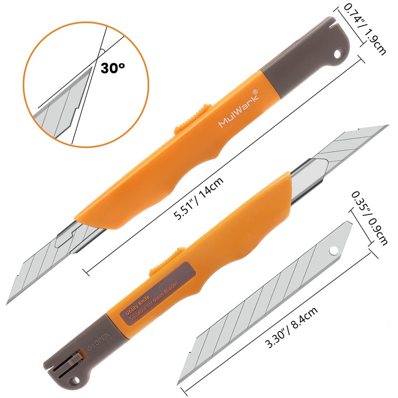 Mulwark 11PC Box Cutter Retractable Utility Knife Set - Heavy