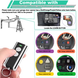 2 Garage Door Opener Remote, for LiftMaster Chamberlain Craftsman Garage Door Opener Remote 371LM 373L 971LM 973LM 893LM 893Max 891LM,Yellow Purple Red Orange Learn Button Garage Door openers remotes