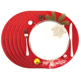 Table Mats Diameter 38 cm, Set of 6 Helena (Red) Place Mats Washable Place Mats for Dining Room Place Mat Round Kitchen, Wedding, Party, Golden Wedding Place Mat Christmas